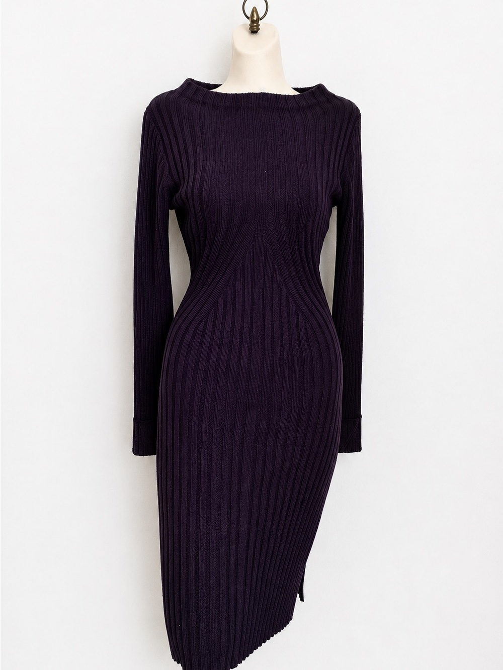 Vintage Moda International Brown Ribbed Sweater Dress Made USA Size Small